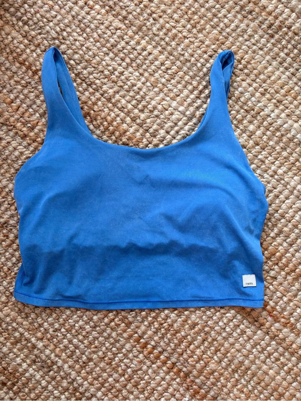 Vuori Daily Crop Tank in Washed Cerulean Blue